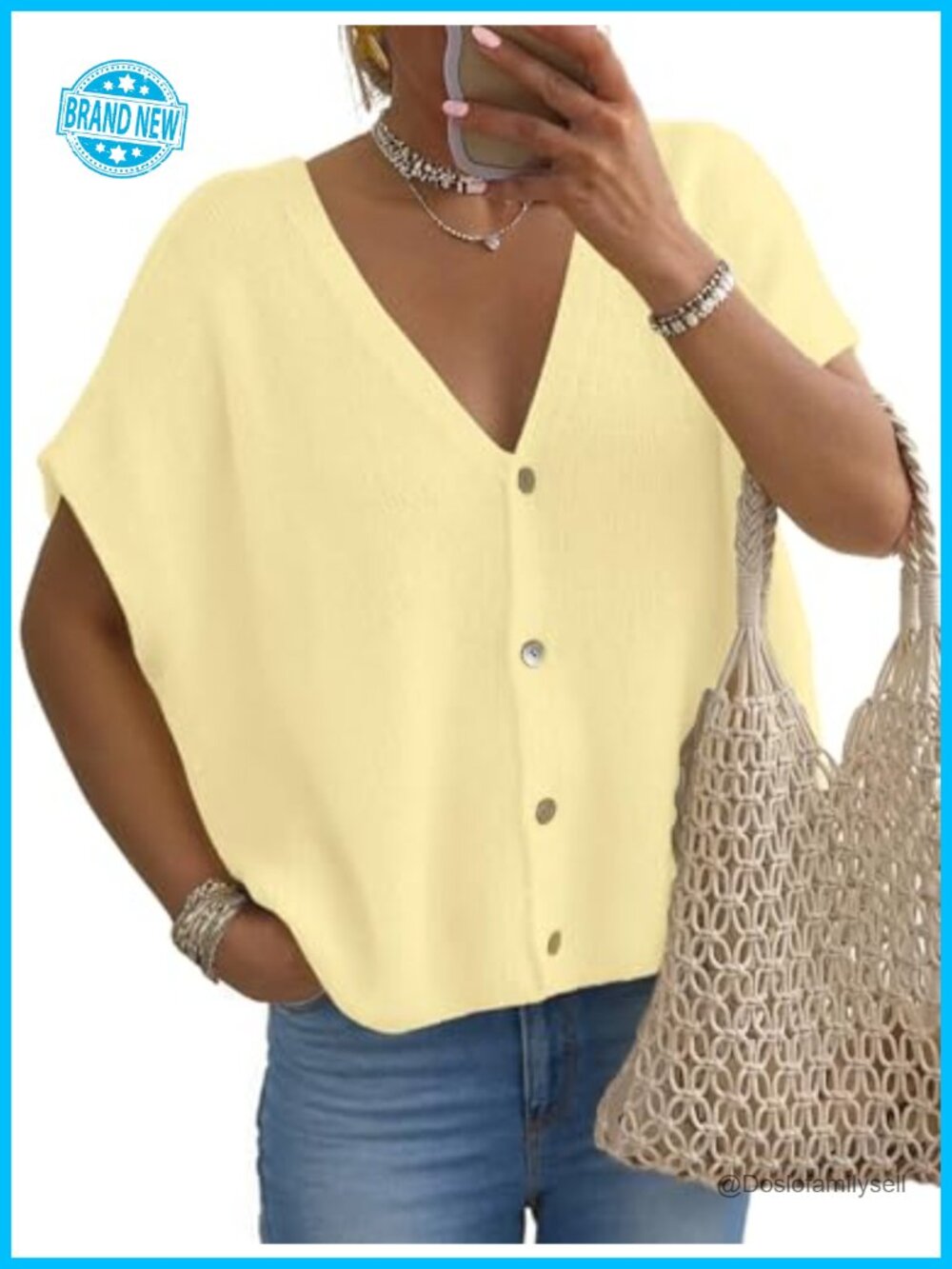 Womens Casual Cardigan Sweater Lightweight Short Sleeve V-Neck Button Top